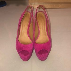 ZARA Hot pink suede heels. Peep top sling backs